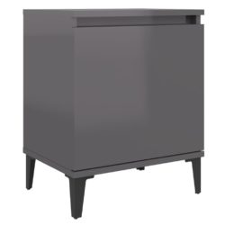 Nattbord med metallben 2 stk høyglans grå 40x30x50 cm