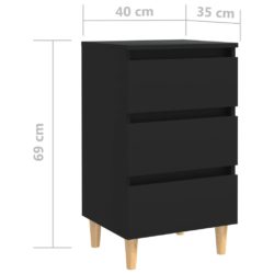 Nattbord med ben i heltre svart 40x35x69 cm