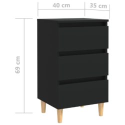 Nattbord med ben i heltre 2 stk svart 40x35x69 cm