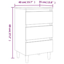 Nattbord med ben i heltre betonggrå 40x35x69 cm