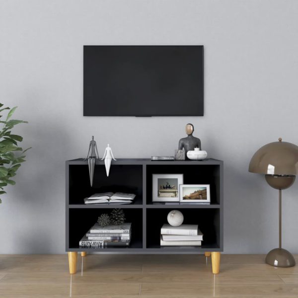 vidaXL TV-benk med ben i heltre høyglans grå 69,5x30x50 cm