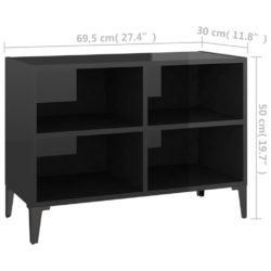 TV-benk med metallben høyglans svart 69,5x30x50 cm