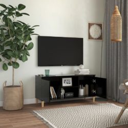 TV-benk med ben i heltre svart 103,5x35x50 cm