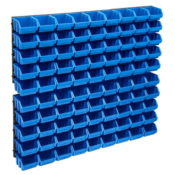 vidaXL Oppbevaringsbokssett i 96 deler med veggpaneler blå og svart
