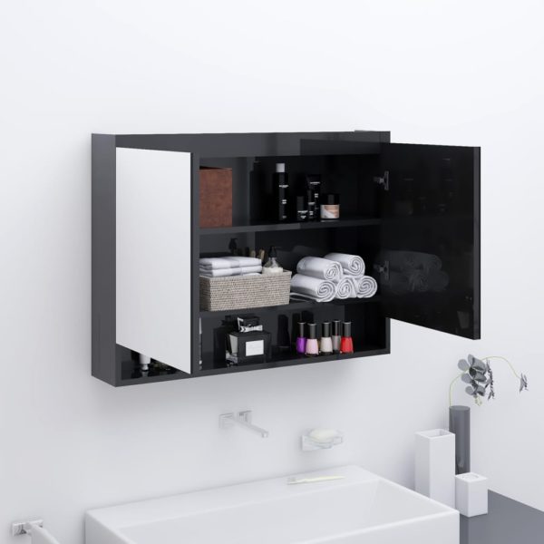 Speilskap til bad 80x15x60 cm MDF skinnende svart