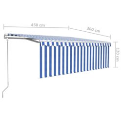 Automatisk uttrekkbar markise med rullegardin 4,5x3m blå hvit