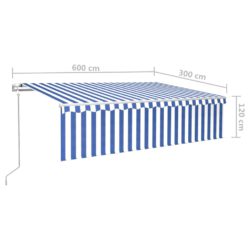 Automatisk uttrekkbar markise med rullegardin 6×3 m blå og hvit