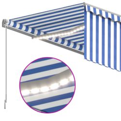 Manuell uttrekkbar markise rullegardin og LED 4,5×3 m blå hvit