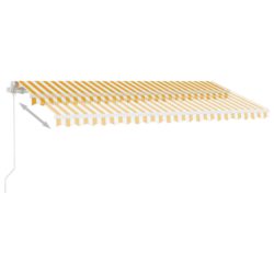 Manuell uttrekkbar markise med LED 400×350 cm gul og hvit