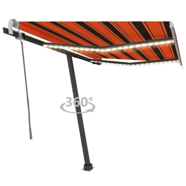 Manuell uttrekkbar markise med LED 300×250 cm oransje og brun