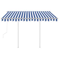 Automatisk uttrekkbar markise med stolper 3×2,5 m blå og hvit