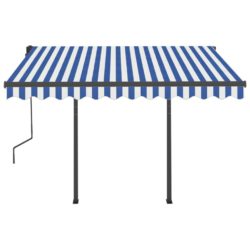 Automatisk uttrekkbar markise med stolper 3,5×2,5 m blå og hvit