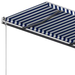 Automatisk uttrekkbar markise med stolper 4,5×3 m blå og hvit
