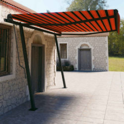 Automatisk uttrekkbar markise med stolper 4,5×3 m oransje brun