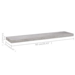 Flytende vegghylle betonggrå 90×23,5×3,8 cm MDF