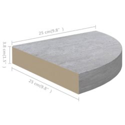 Hjørnehylle vegghengt betonggrå 25x25x3,8 cm MDF