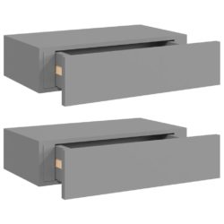 Veggmonterte skuffehyller 2 stk grå 40×23,5×10 cm MDF