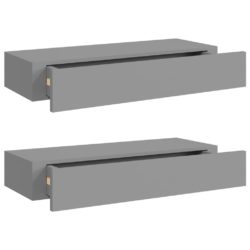 Veggmonterte skuffehyller 2 stk grå 60×23,5×10 cm MDF