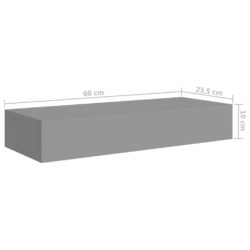 Veggmonterte skuffehyller 2 stk grå 60×23,5×10 cm MDF
