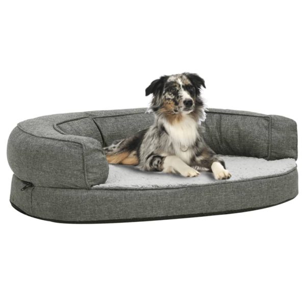 vidaXL Ergonomisk hundeseng med linutseende og fleece 75×53 cm grå