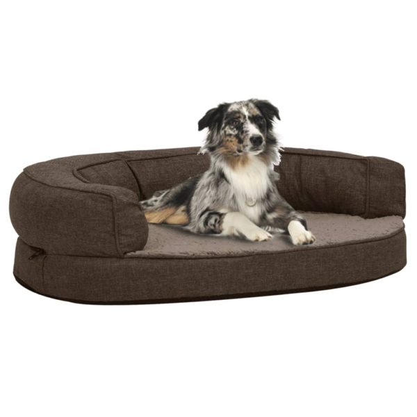 vidaXL Ergonomisk hundeseng med linutseende og fleece 75×53 cm brun