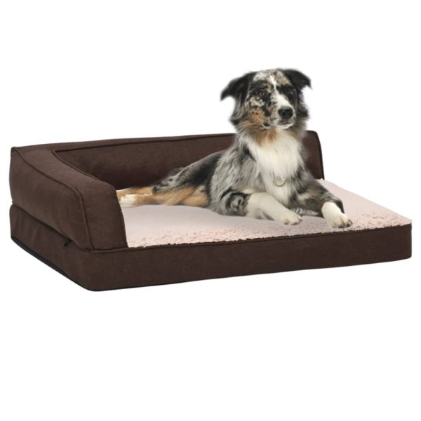 vidaXL Ergonomisk hundeseng med linutseende og fleece 60×42 cm brun