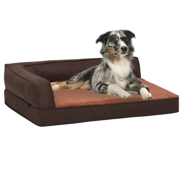 vidaXL Ergonomisk hundeseng med linutseende og fleece 60×42 cm brun