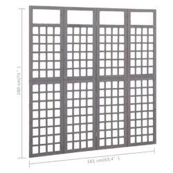 Romdeler/espalier 4 paneler heltre gran grå 161×180 cm