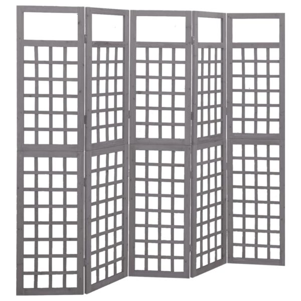 vidaXL Romdeler/espalier 5 paneler heltre gran grå 201,5×180 cm