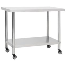 vidaXL Arbeidsbord for kjøkken med hjul 100x30x85 cm rustfritt stål
