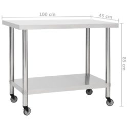 Arbeidsbord for kjøkken med hjul 100x45x85 cm rustfritt stål