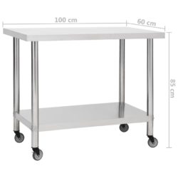 Arbeidsbord for kjøkken med hjul 100x60x85 cm rustfritt stål