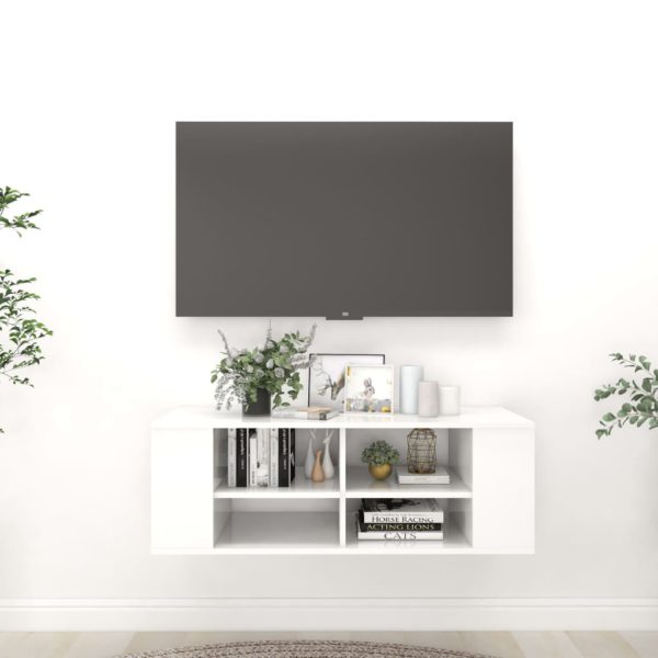 Vegghengt TV-benk høyglans hvit 102x35x35 cm sponplate