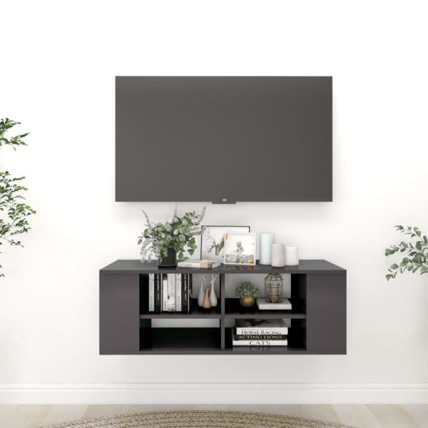 Vegghengt TV-benk høyglans grå 102x35x35 cm sponplate