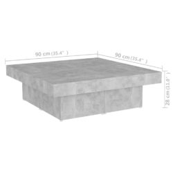Salongbord betonggrå 90x90x28 cm sponplate
