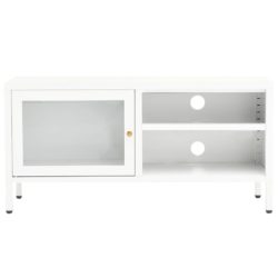 TV-benk hvit 90x30x44 cm stål og glass