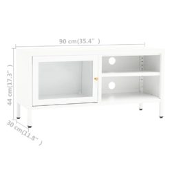 TV-benk hvit 90x30x44 cm stål og glass