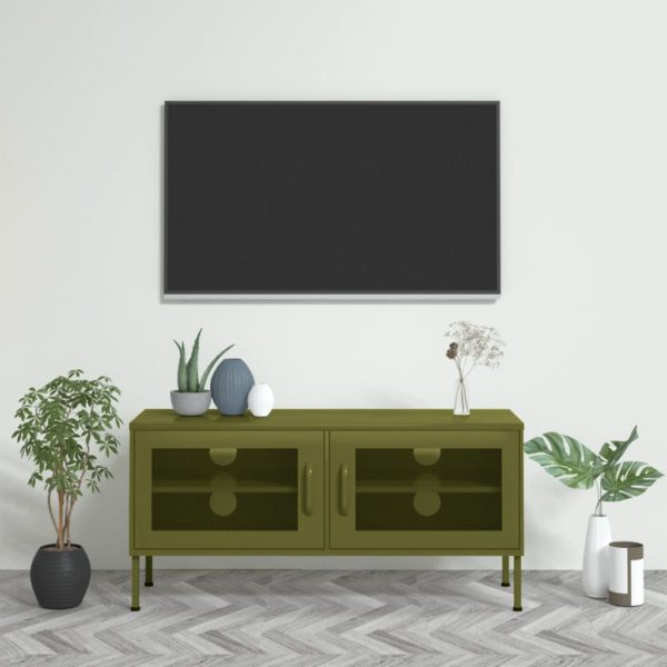 TV-benk olivengrønn 105x35x50 cm stål
