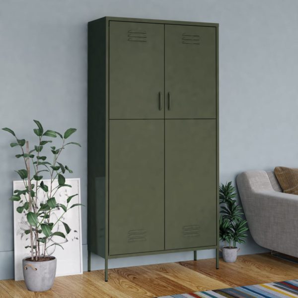 Garderobe olivengrønn 90x50x180 cm stål