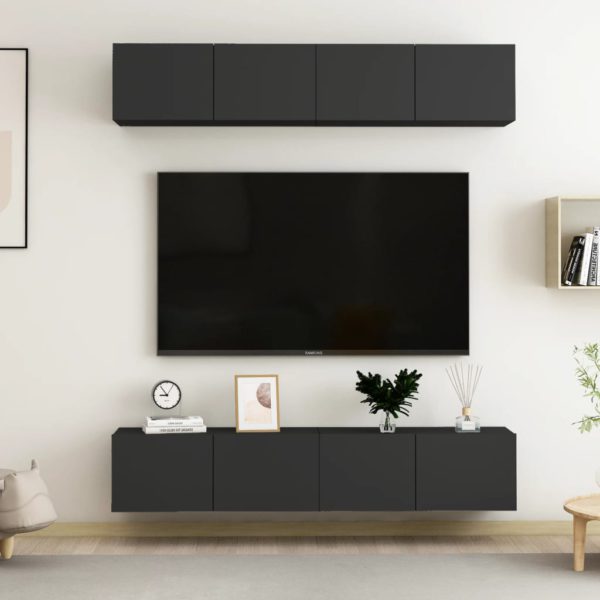 vidaXL TV-benker 4 stk svart 80x30x30 cm sponplate