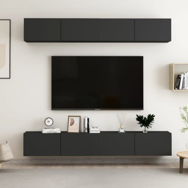 vidaXL TV-benk 4 stk svart 100x30x30 cm sponplate