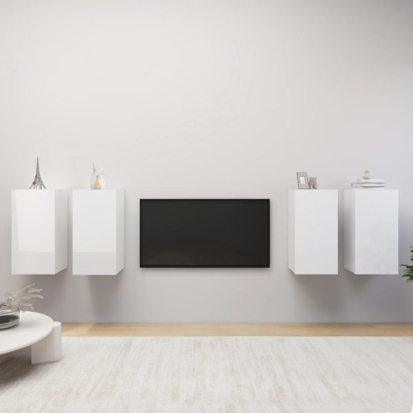 TV-benk 4 stk høyglans hvit 30,5x30x60 cm sponplate