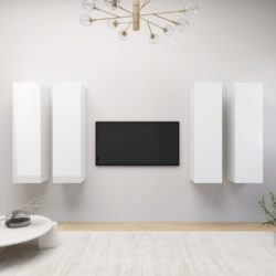 TV-benker 4 stk høyglans hvit 30,5x30x110 cm sponplate