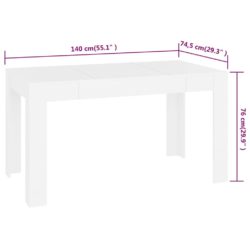 Spisebord hvit 140×74,5×76 cm konstruert tre