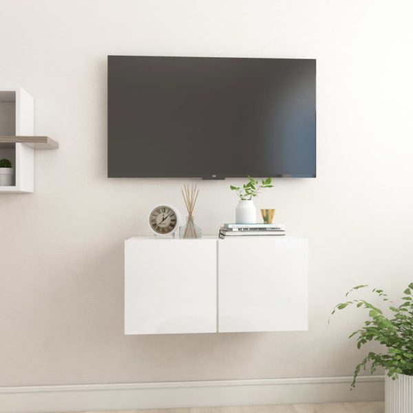 Hengende TV-benk høyglans hvit 60x30x30 cm