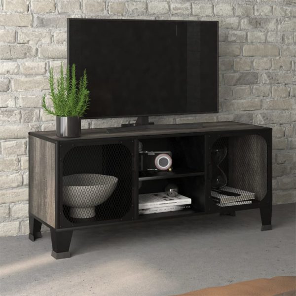 TV-benk rustikk grå 105x36x47 cm metall og MDF