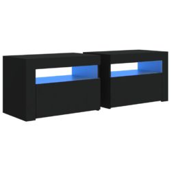 Nattbord med LED 2 stk svart 60x35x40 cm