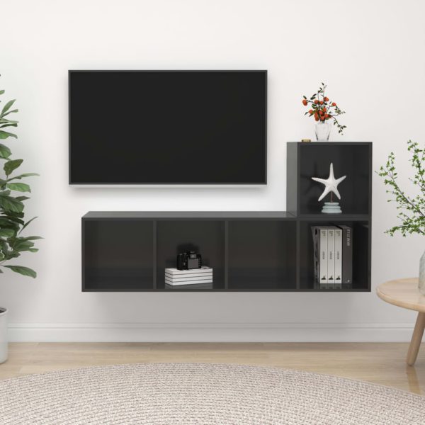 vidaXL TV-benksett 2 deler høyglans grå sponplate