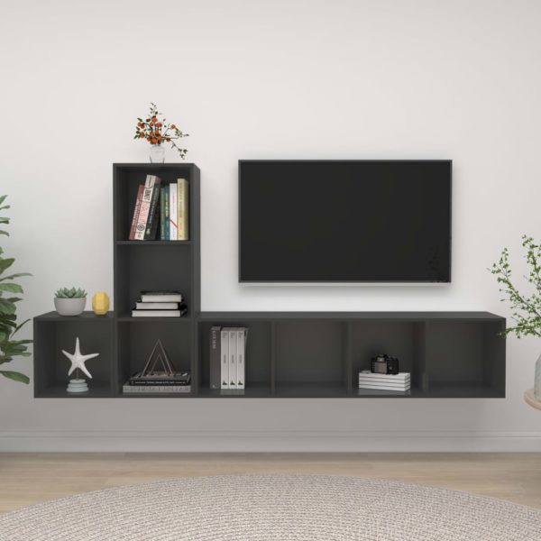 vidaXL TV-benksett 3 deler grå sponplate