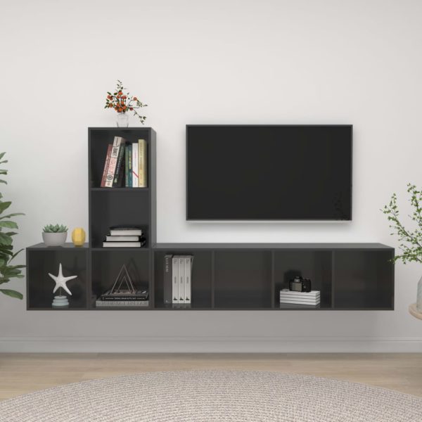 TV-benksett 3 deler høyglans grå sponplate